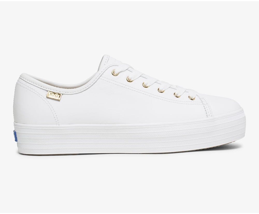 Womens Keds Sneakers - Triple Kick Luxe Leather - White - 9017-EFRJK